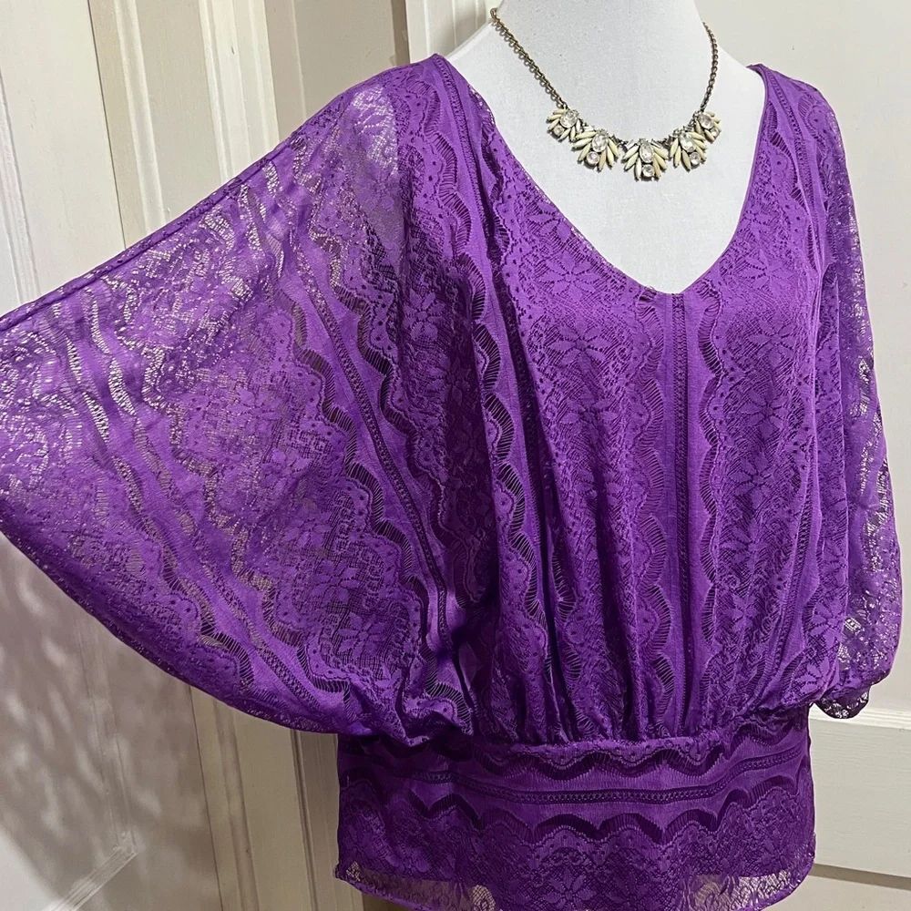 Elle Lace Blouse in Purple with Wide Waistband Women's XL
